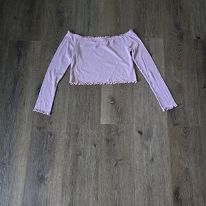 Light Pink Off-Shoulder Ruffle Crop Top